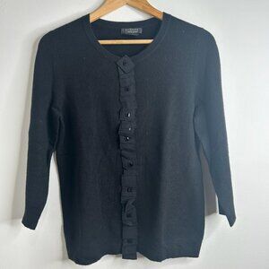 Bloomingdales Cashmere Sweater‎ Womens L Black Embellished Ruffle Beaded Luxury